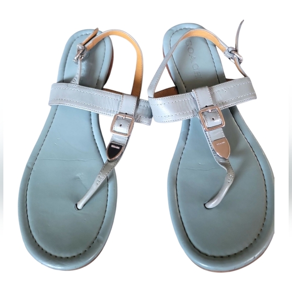 Coach Cassidy Women's T-Strap Blue Thong Leather Sandals Size 9.5B - Picture 1 of 10